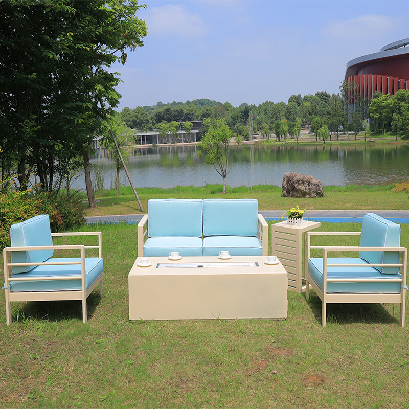 Patio Sofa with Fire Pit Table Garden Sofa Set, Sectional Furniture Set Resort Grade Furniture (5-Piece Fire Pit Conversation Se