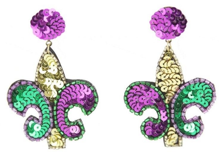 mardi gras fleur de lis beaded earrings