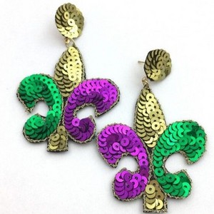 mardi gras fleur de lis beaded earrings