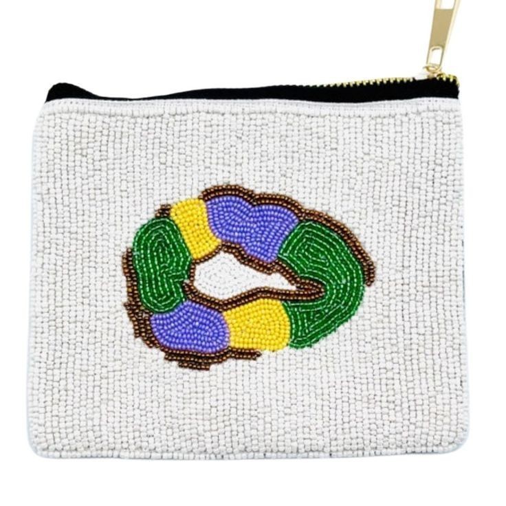 Fleur de lis mardi gras beaded zip pouch