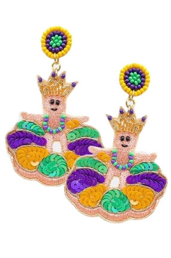 Mardi Gras Umbrella seed bead embroidery earrings