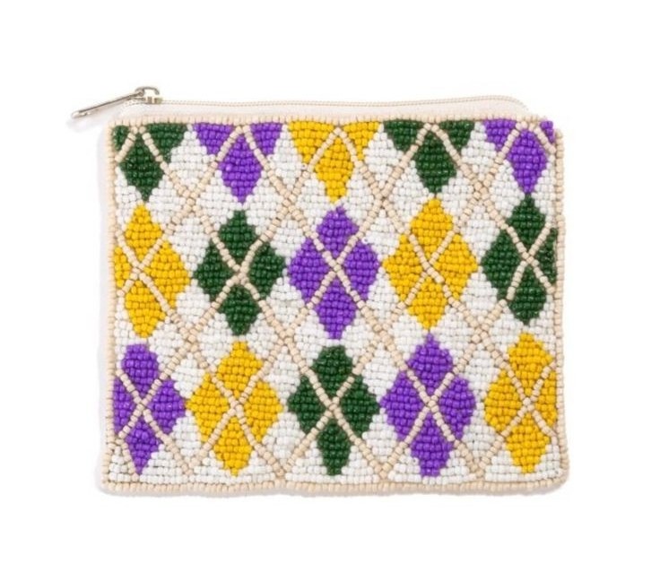 Fleur de lis mardi gras beaded zip pouch