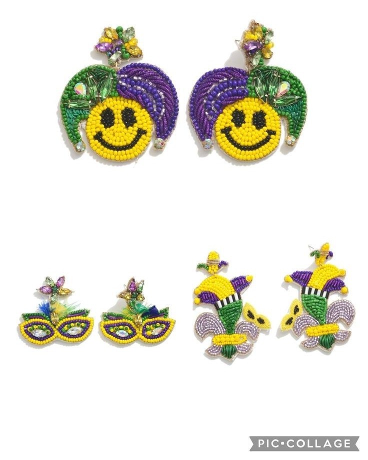 mardi gras triple crown earrings seed bead mardi gras earrings fun party  from india handmade earrings for women and girls