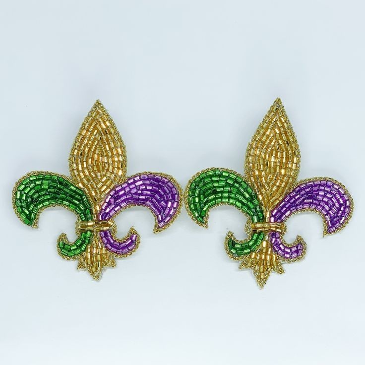 mardi gras fleur de lis beaded earrings