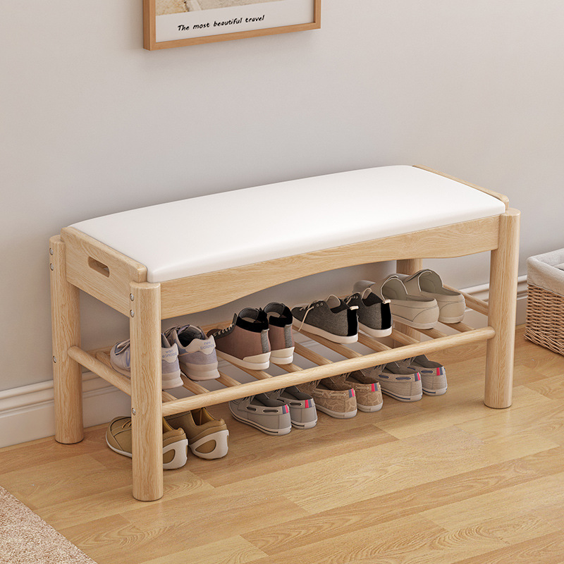 MD heart furniture | Wooden shoe changing stool with soft bag porch household multifunctional stool with storage