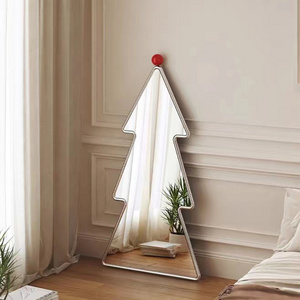 MD heart furniture | Simple modern Christmas tree shape high-definition stainless steel decoration dressing floor mirror