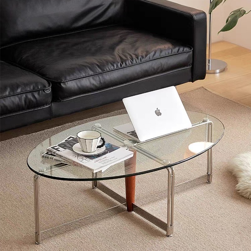 MD heart furniture|New style modern luxury stainless steel oval glass center coffee table living room coffee table