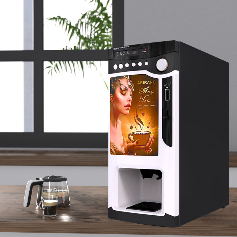 LE-VENDING Hot Sale CE CB LE303V Coin Operated Button Panel Instant Distributeur de Cafe With Cup Dispenser