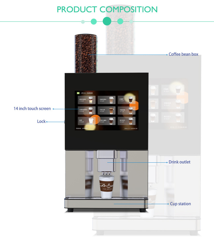 Table Top Commercial Automatic Fully 17 Inches Touch Screen 12 Kinds of Hot Fresh Grind Coffee Vending Machine for Sale