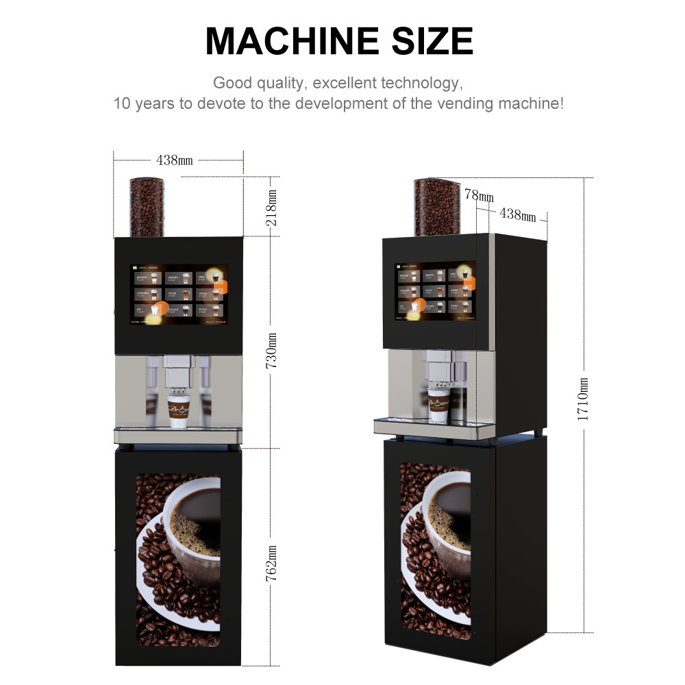 9 Selections Touch Screen Grinding Coffee Cappuccino Vending Machine 307A