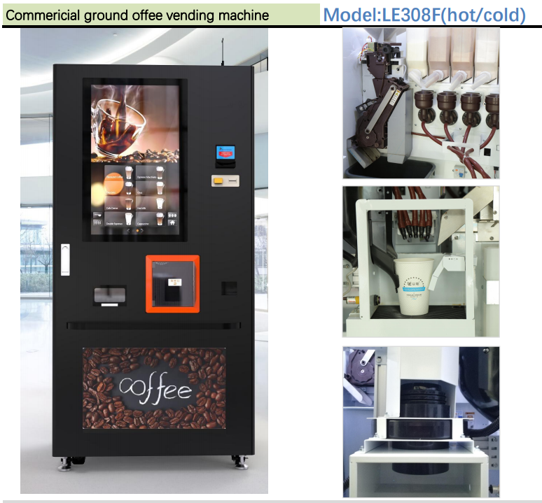 LE-VENDING CE CB LE308G Coin Bank Card IC Cash Operated Auto 32-inch LCD Coffee Vending Machine With Cup and Sugar Dispenser