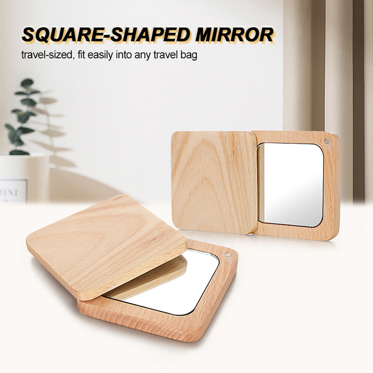 wholesale custom mini brown rectangle handheld small pocket makeup cosmetic mirror antique pocket mirror in bulk