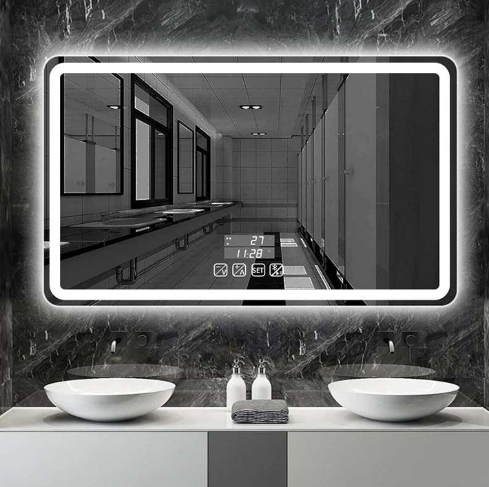 manufacturer cheap battery operated mirrors 12v bathroom smart makeup mirror touch switch rectangle mirror