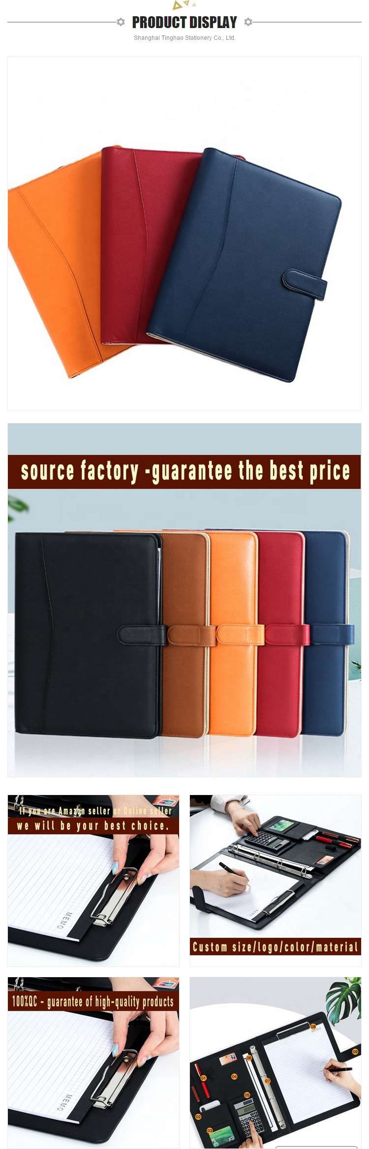 Factory price pu leather multifunctional portfolio case binder business  office supplies file folder