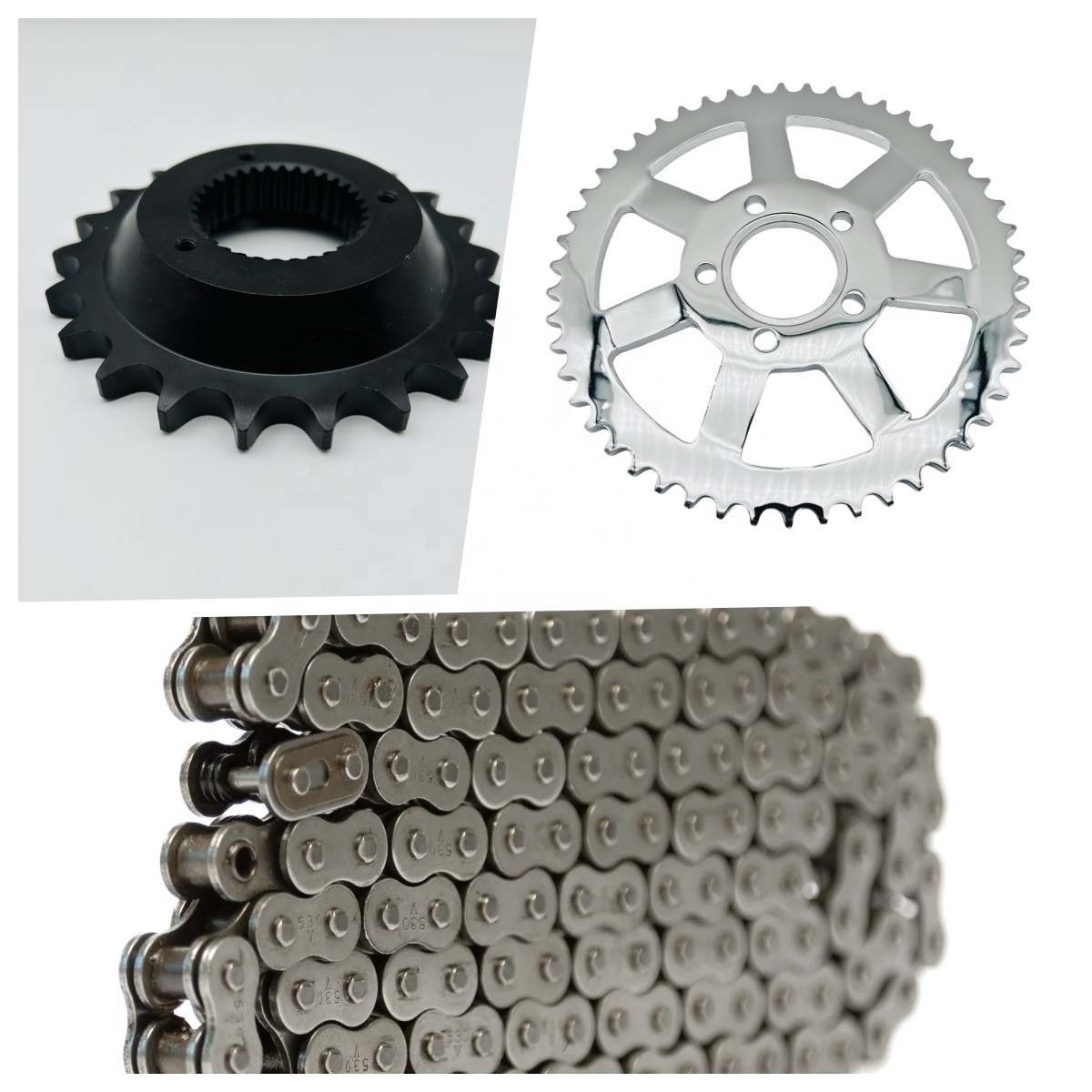 Custom Harley Chain Sprocket Drive Conversion Kit 530 O Ring Chain and Chrome Offset Sprocket Kit for Harley Davidson