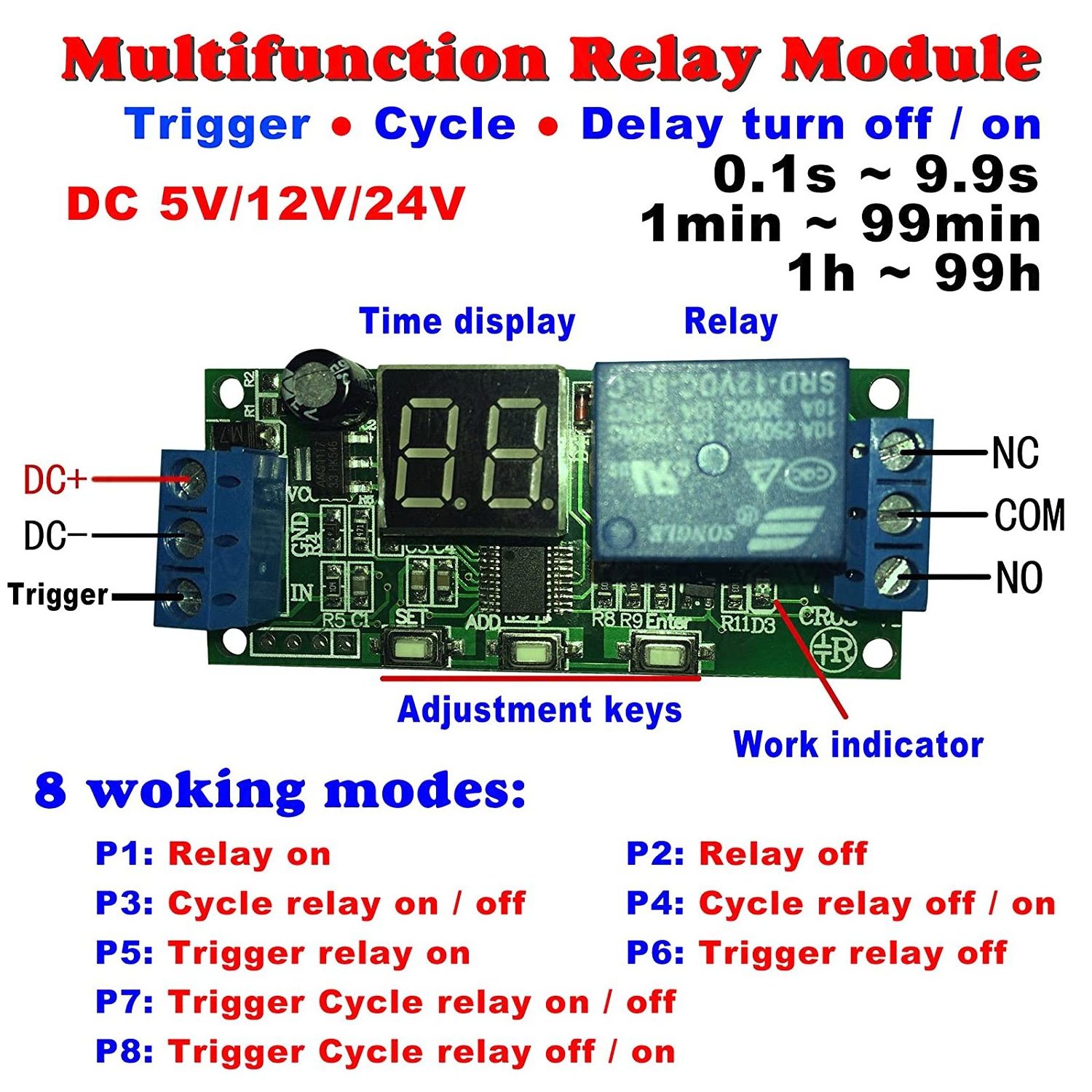 DC 5V 12V 24V Digital LED Display Infinite Cycle Delay Timer Switch ON/OFF Relay Module (DC 5V)