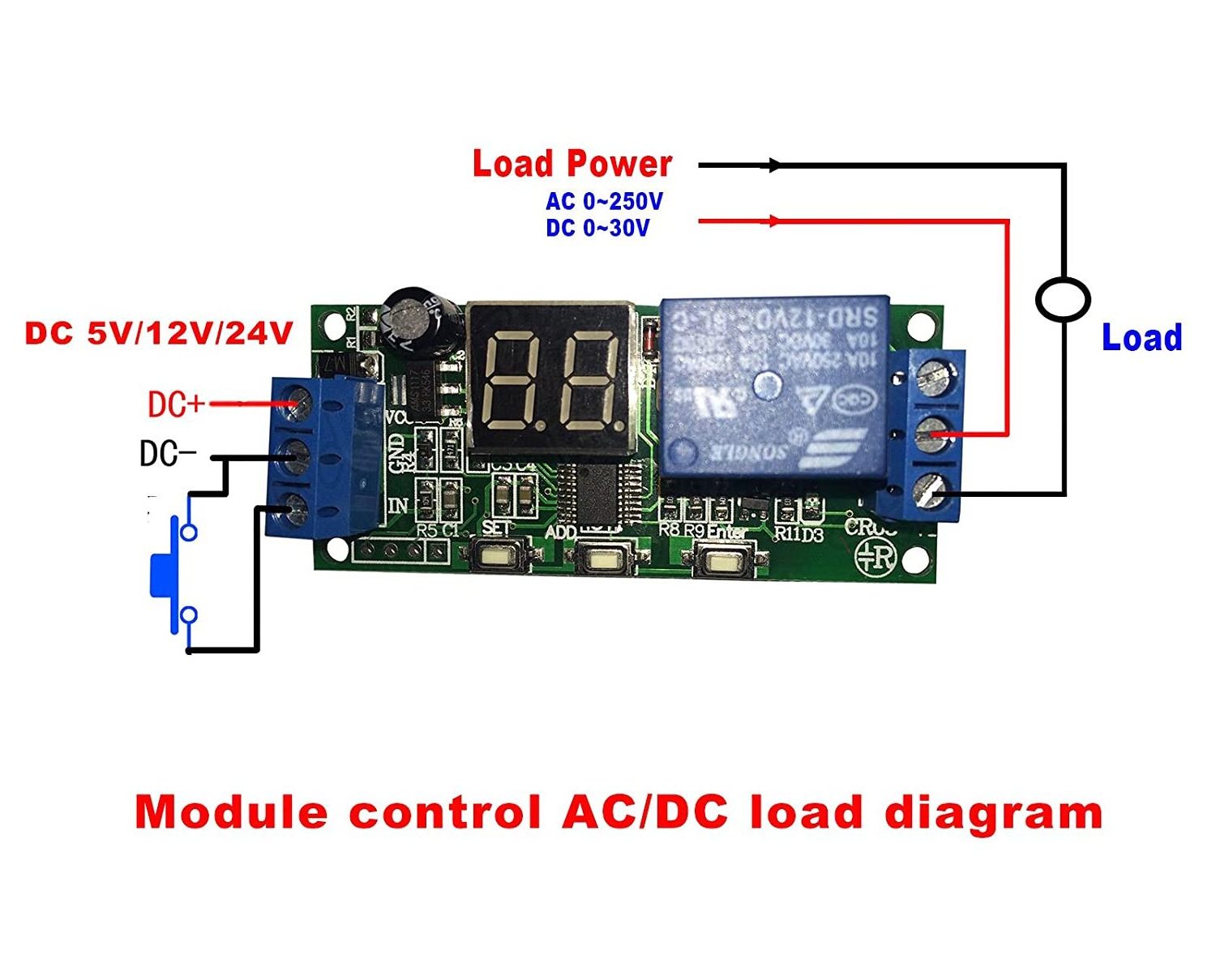 DC 5V 12V 24V Digital LED Display Infinite Cycle Delay Timer Switch ON/OFF Relay Module (DC 5V)