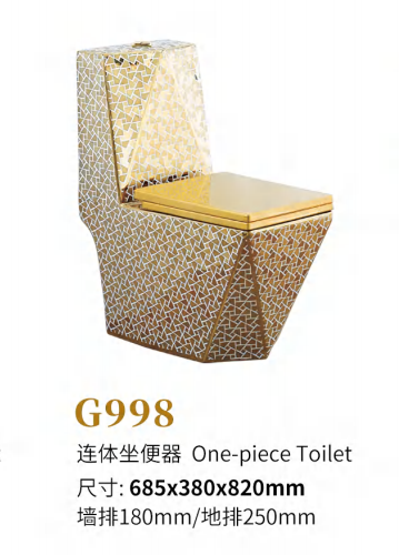 Medyag Diamond Plated Golden One Piece Toilet Strap 250mm Gravity Flushing Ceramic Bathroom Commode Toilet