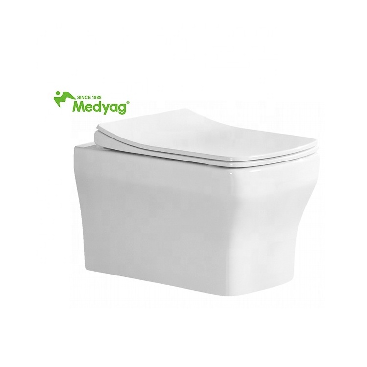 Medyag Round Ivory White Rimless Wall Hung Toilet Ceramic Bathroom UF Seat Lavatory Victoria Toilet Bowl