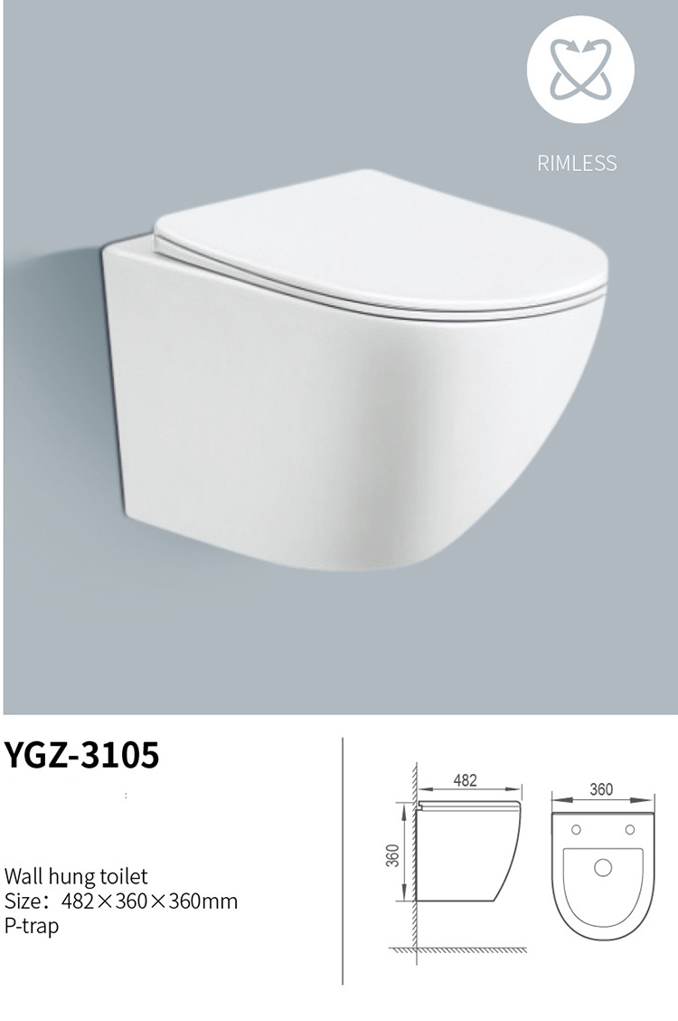 Medyag OEM New Wall Mounted Toilet Bowl European Toilettes WC P trap Commode Bathroom WC