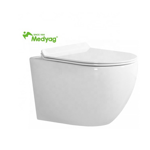 Medyag Round Ivory White Rimless Wall Hung Toilet Ceramic Bathroom UF Seat Lavatory Victoria Toilet Bowl