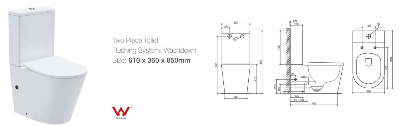 Medyag WaterMark Bathroom Ceramic Back To Wall Toilets Rimless Inodoro Sanitary Ware Water Closet