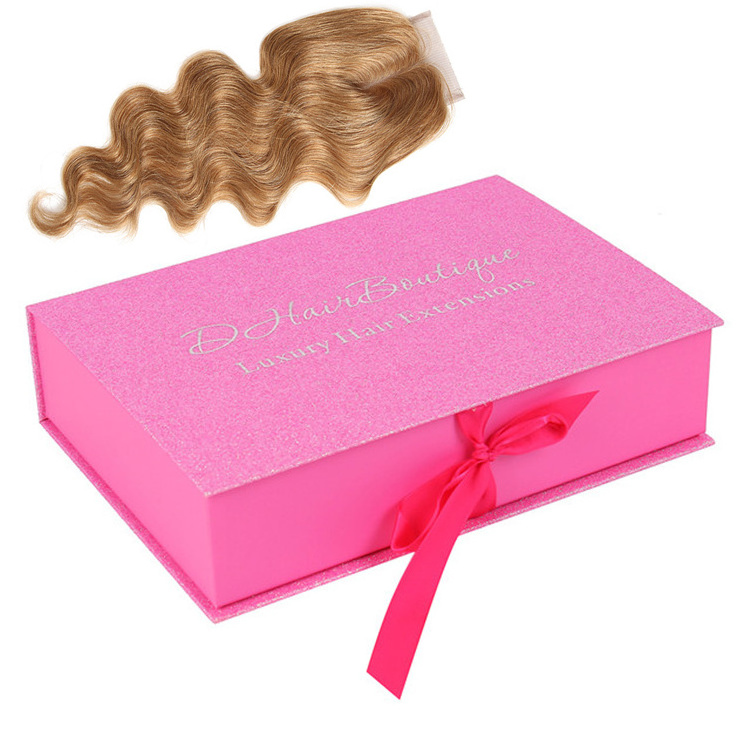 pink Wholesale Custom Logo Premium Luxury Cardboard Wig Boxes Bundle Hair Extension Packaging Box