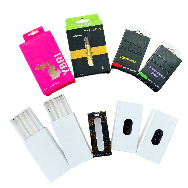 Child Resistant Sustainable Slim Cardboard 0.5ml 1ml Cart cartridge Packaging custom Box With Press Button and Foam Insert