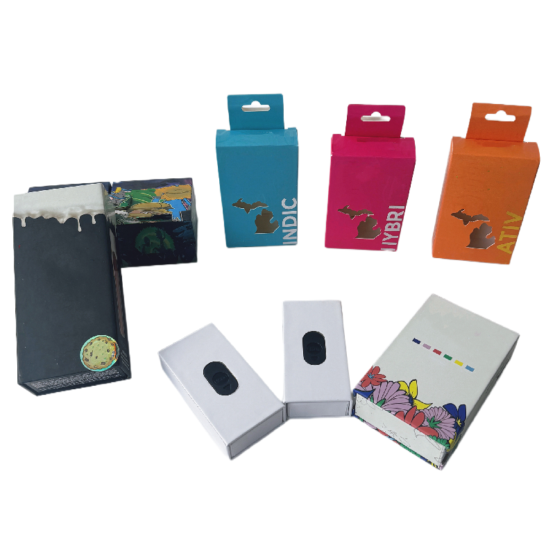 Child Resistant Sustainable Slim Cardboard 0.5ml 1ml Cart cartridge Packaging custom Box With Press Button and Foam Insert