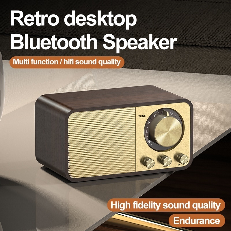 New Design Wooden Wireless Blue Tooth 5.0 Speaker Retro Classic Sound box Stereo Surround Super Bass Subwoofer Aux Fm Radio