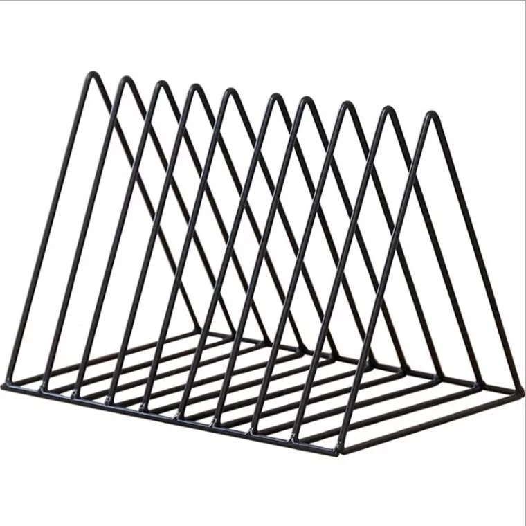 Nordic style iron art triangle magazine display stand/creative storage shelf office desktop gold book display rack/holder