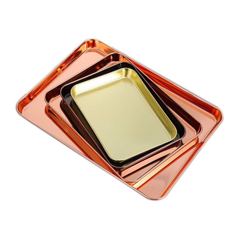 Rectangular stainless steel deep baking golden rose gold tray stainless steel food serving tray