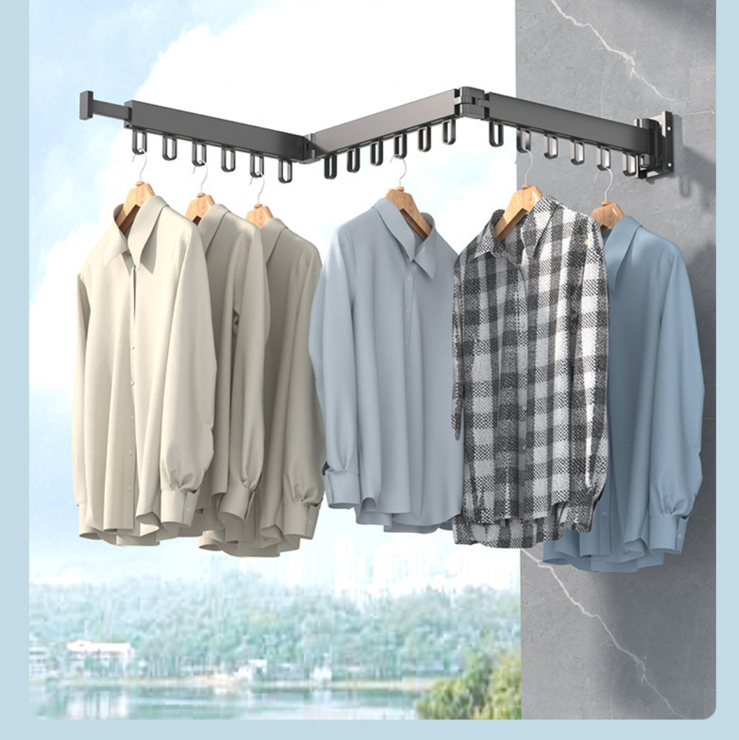 Folding Extendable Clothes Hanger Drying Rack Indoor Aluminum Home Laundry Clothesline Wall Mount Retractable Clothing Dry Rack