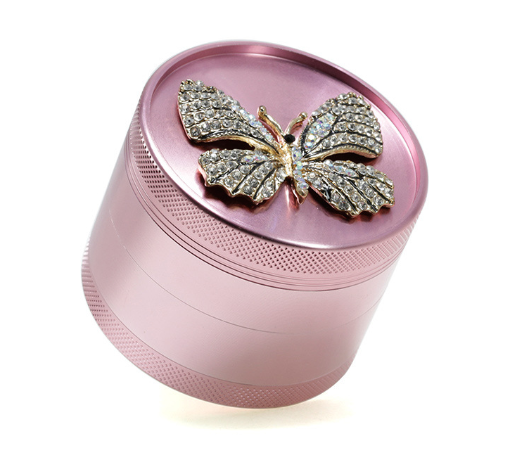 63MM aluminum 4 layer diamond butterfly pink grinder for women