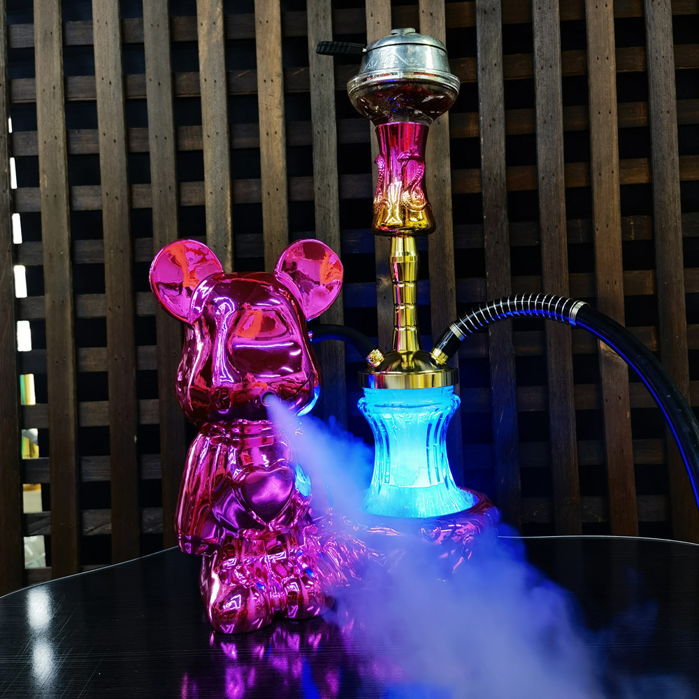 New Design Smoke Hookah Shisha Cup Pink Smoking Hookah Set Household Luxury Hookah With Bear LED Light for Women