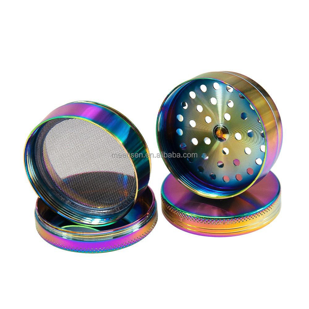 wholesale grinders Custom logo rainbow colorful 40mm 50mm mix colors metal herbal smoking 4 layers tobacco herb grinder for girl