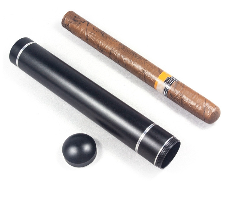 High Quality Aluminum Alloy Portable Travel Empty Metal Black Cigar Carrying Holder Storage Container Cigar Tube Case