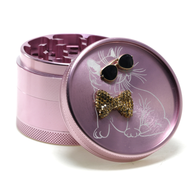 63MM aluminum 4 layer diamond butterfly pink grinder for women