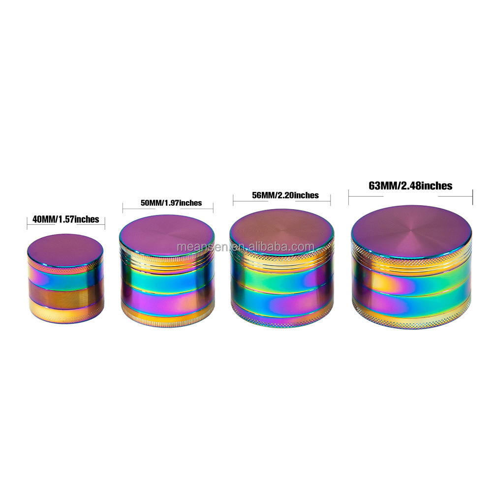 wholesale grinders Custom logo rainbow colorful 40mm 50mm mix colors metal herbal smoking 4 layers tobacco herb grinder for girl