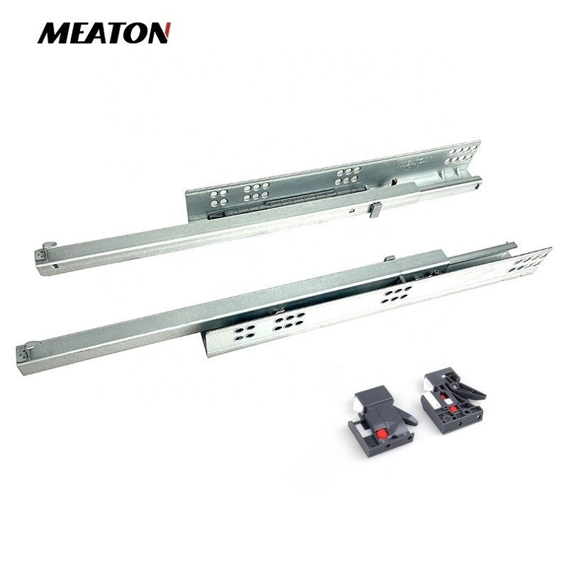 Hot!! 2 Fold push open concealed drawer slide with bolt locking push to open drawer slide