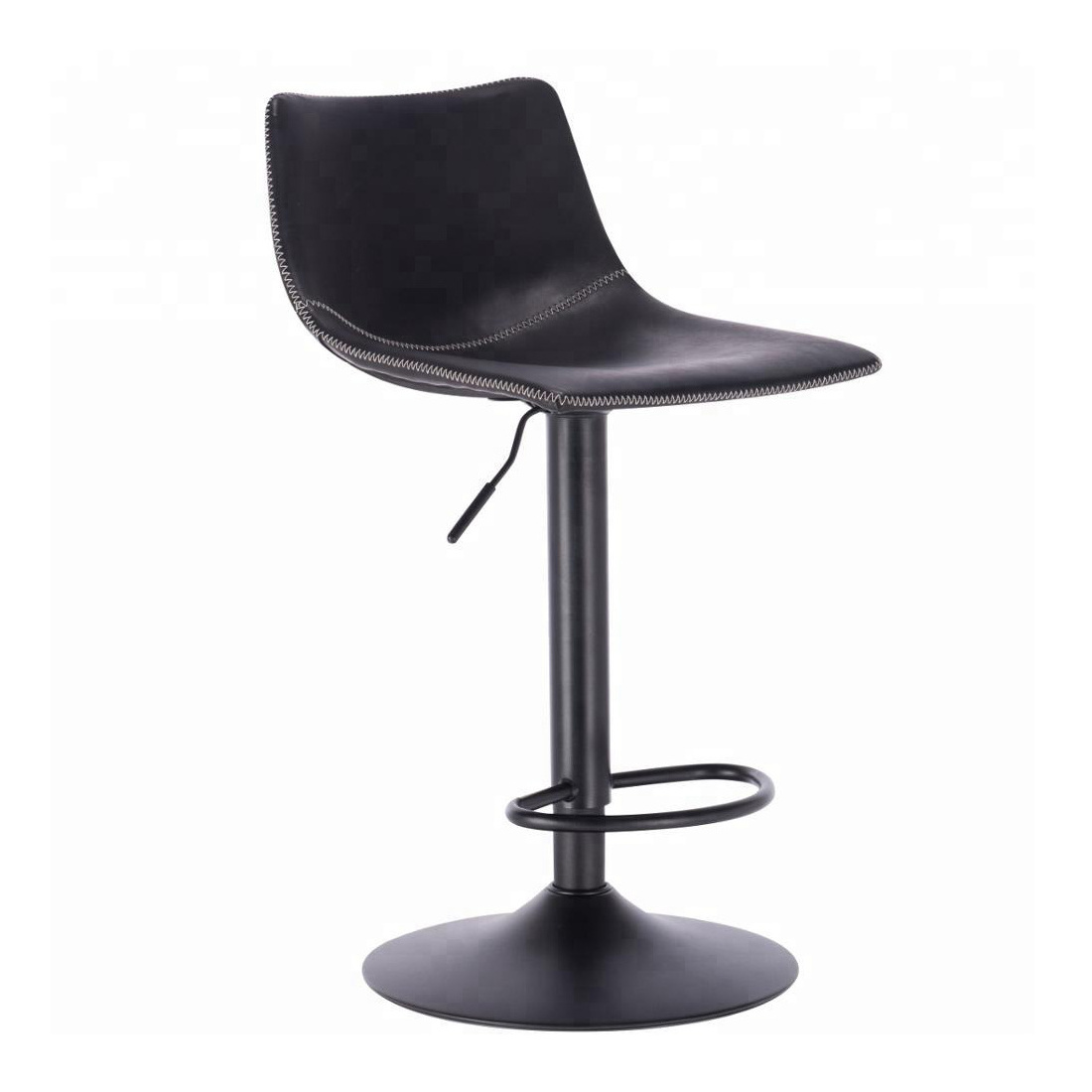 Industrial Bar Stool with Crazy Horse Faux Leather and Zigzag Stitching Swivel Bar Counter Stool