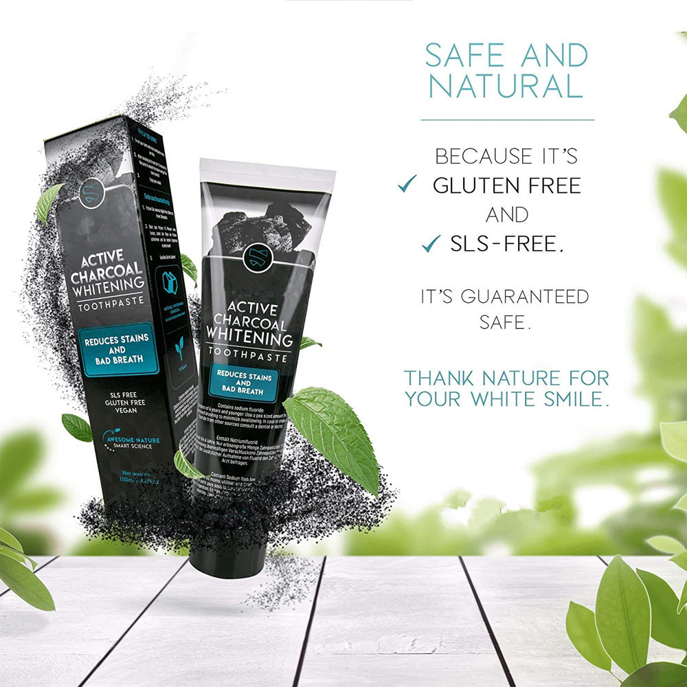 Private Label Reduce Stains And Bad Breath Activated Charcoal Teeth Whitening Toothpaste