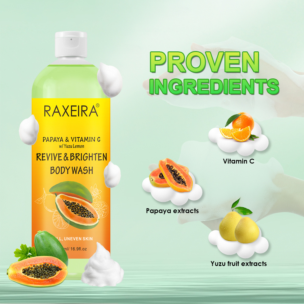 Hot Selling Private Label Papaya Organic Vitamin C Shower Gel Moisturizing Lighten Skin Body Wash Whitening Bath Soap