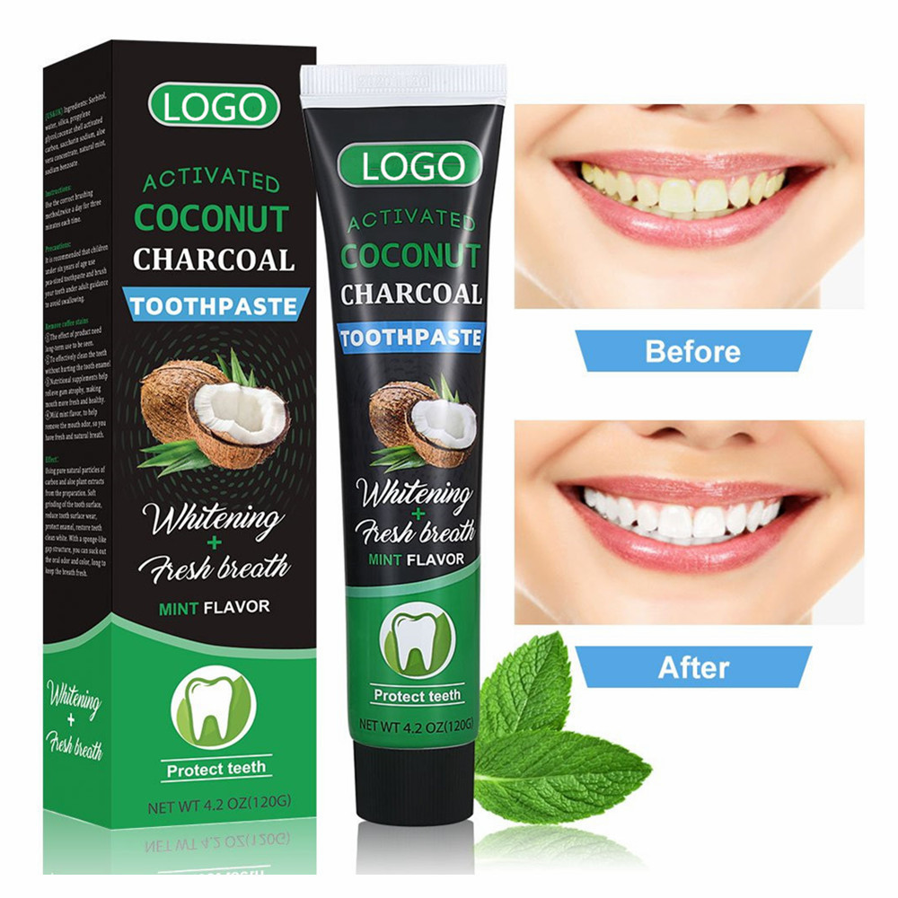 Private Label Organic Coconut Oil Activated Charcoal Whitening Toothpaste Teeth Whitening Black OEM ODM Welcomed 1000pcs 3 Years