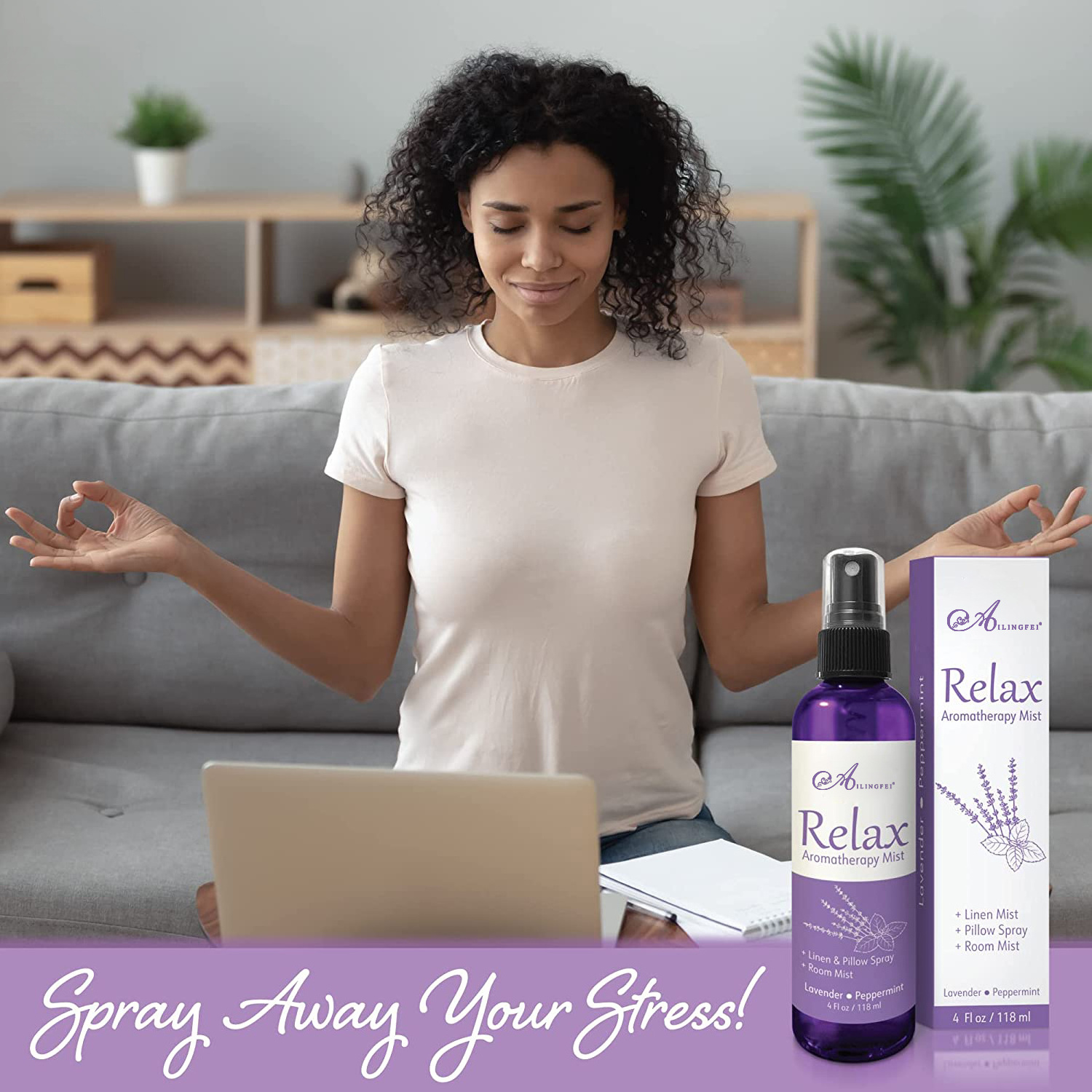 Private Label Natural Relax Aromatherapy Spray with Lavender & Peppermint Essential Oil Pillow Spray, Linen Mist & Room Spray