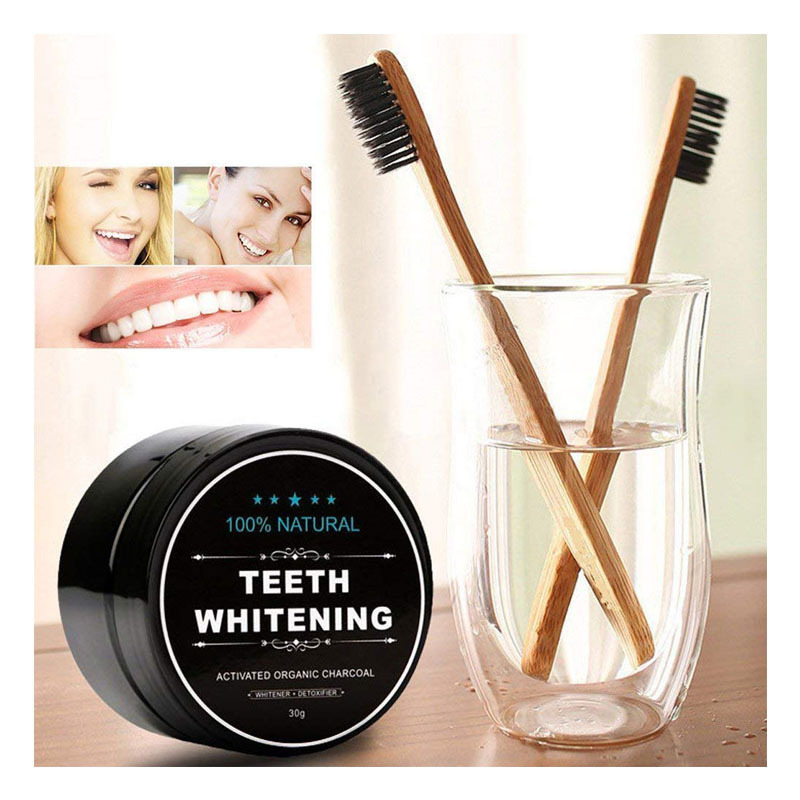 Private Label Organic Activated Charcoal Teeth Whitening Powder with Bamboo Toothbrush