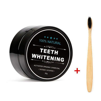 Private Label Organic Activated Charcoal Teeth Whitening Powder with Bamboo Toothbrush