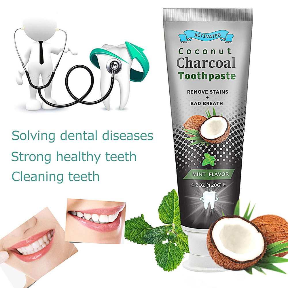 Private Label Natural Coconut Oil Activated Charcoal Whitening Teeth Toothpaste