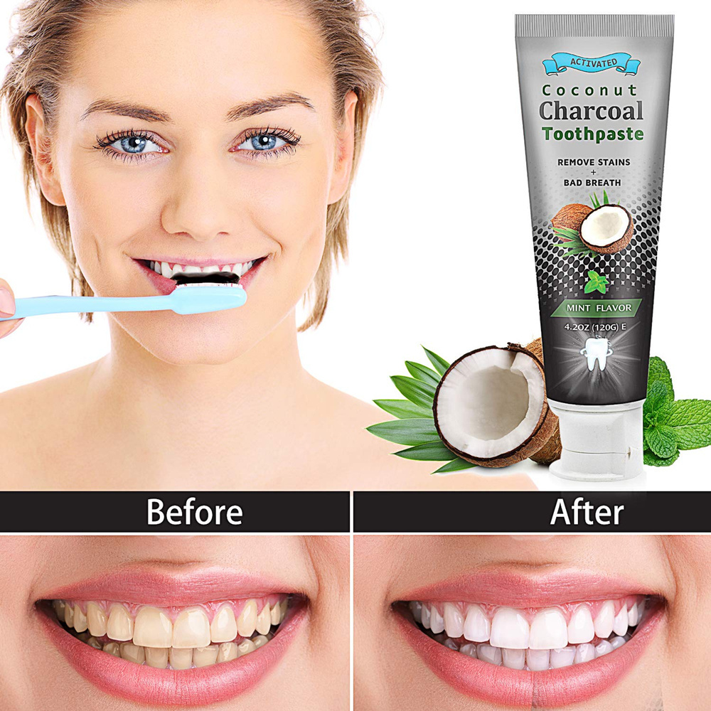 Private Label Natural Coconut Oil Activated Charcoal Whitening Teeth Toothpaste