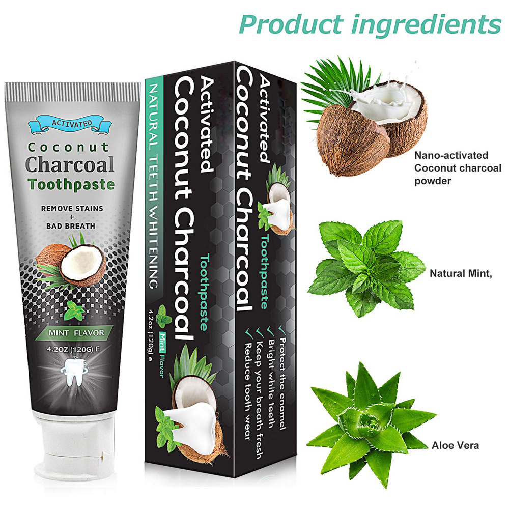 Private Label Natural Coconut Oil Activated Charcoal Whitening Teeth Toothpaste